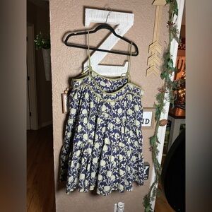 Free People Wilder Days Navy and Olive Printed Floral Mini Dress Women’s Size XL